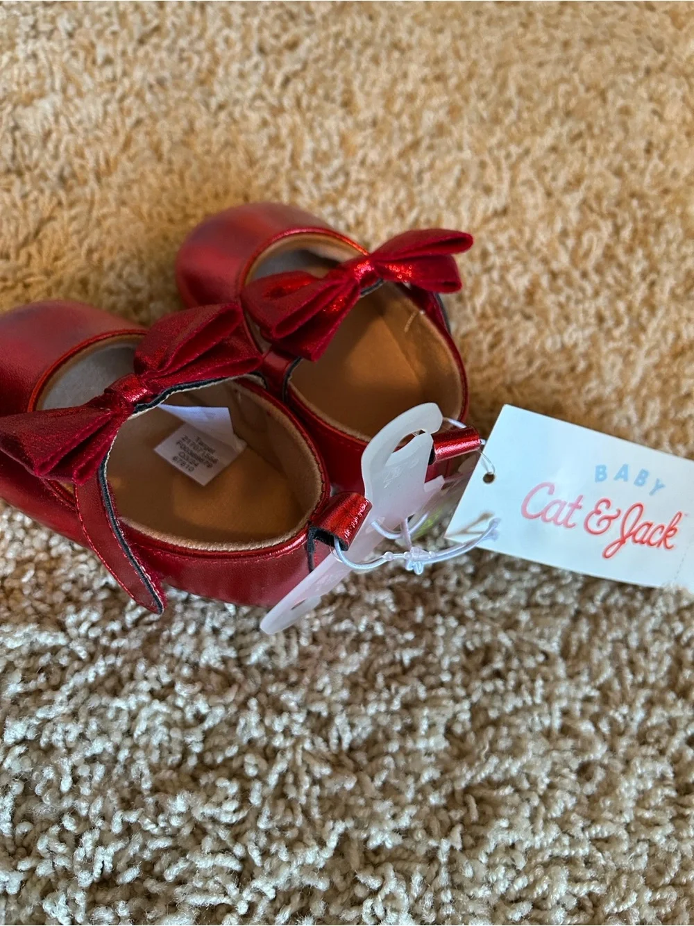 Cat & Jack Girls Red Metallic Mary Jane Shoes NWT 9-12 months